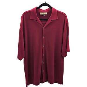 Tommy Bahama Mens Silk Cotton Textured Short Sleeve Camp Shirt Burgundy Red M